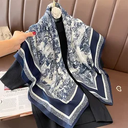 Korean Retro Printed Square Scarf Fashion Versatile Hijab Turban Scarf Imitation Cotton Wool Shawl Wraps Scarves for Women