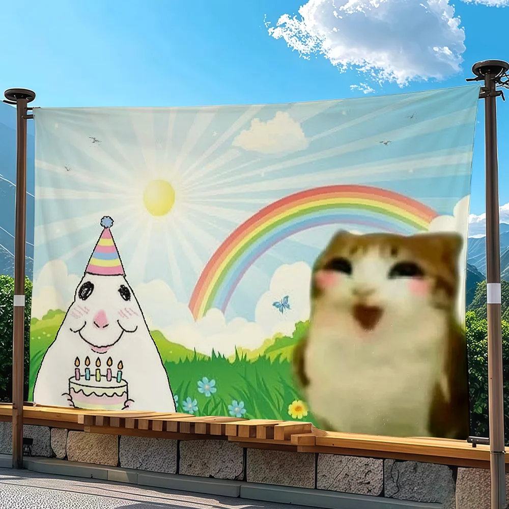 Funny Hamster Meme Sun Shine Flag Tapestry Outdoor Party Bedroom Living Room Dormitory Decorative Themed Wall Hanging Banner