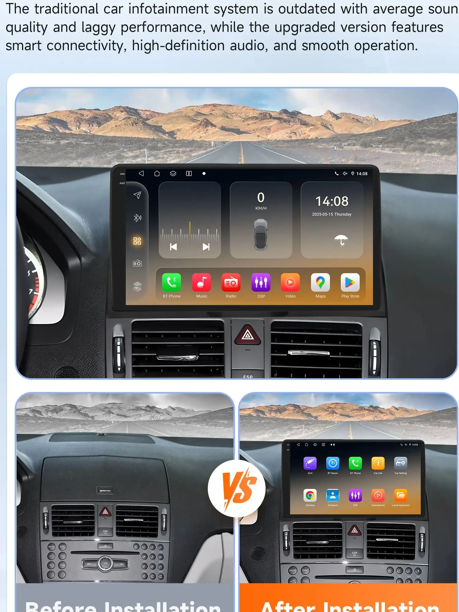 Autoradio Multimedia Video Player für Mercedes Benz C Klasse W204 S204 2007–2010 GPS Carplay Android Auto 4G von Snapdragon 6115