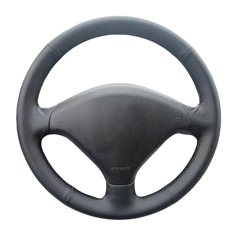 

Black Perforated Leather Cover For Peugeot 307 2001-2008 307 SW 2005-2008 DIY Hand Sewing Leather Car Steering Wheel Cover Trim