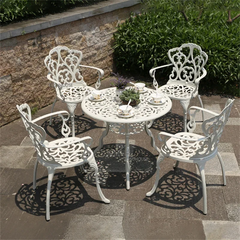 Outdoor Cast Aluminum Tables And Chairs Courtyard Garden Hotel Urniture Terrace Combination leisure Metal Round Patio Table