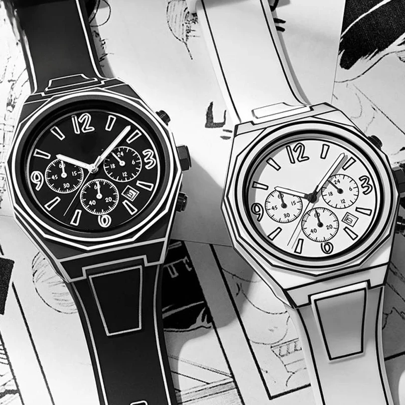 2025 Comic style Man's Watches Sketch White Modern Minimalist Multifunctional Creative Quartz Wrist Watch For Man Waterproof