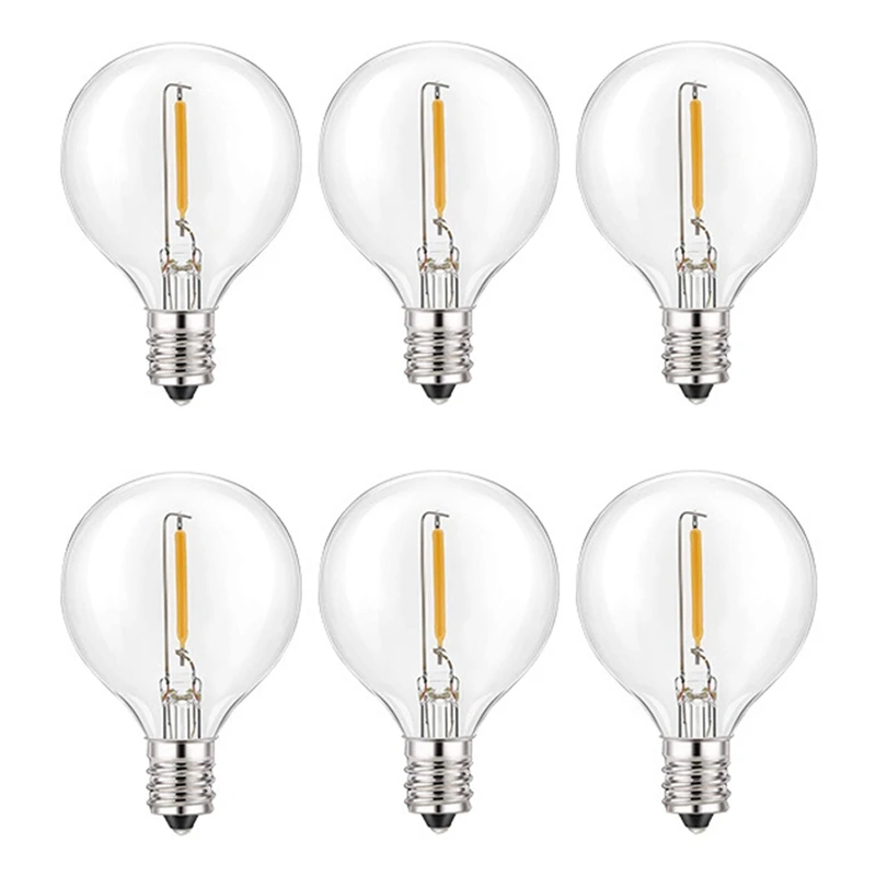 6Pcs G40 Led Replacement Light Bulbs, E12 Screw Base Shatterproof LED Globe Bulbs for Solar String Lights Warm White