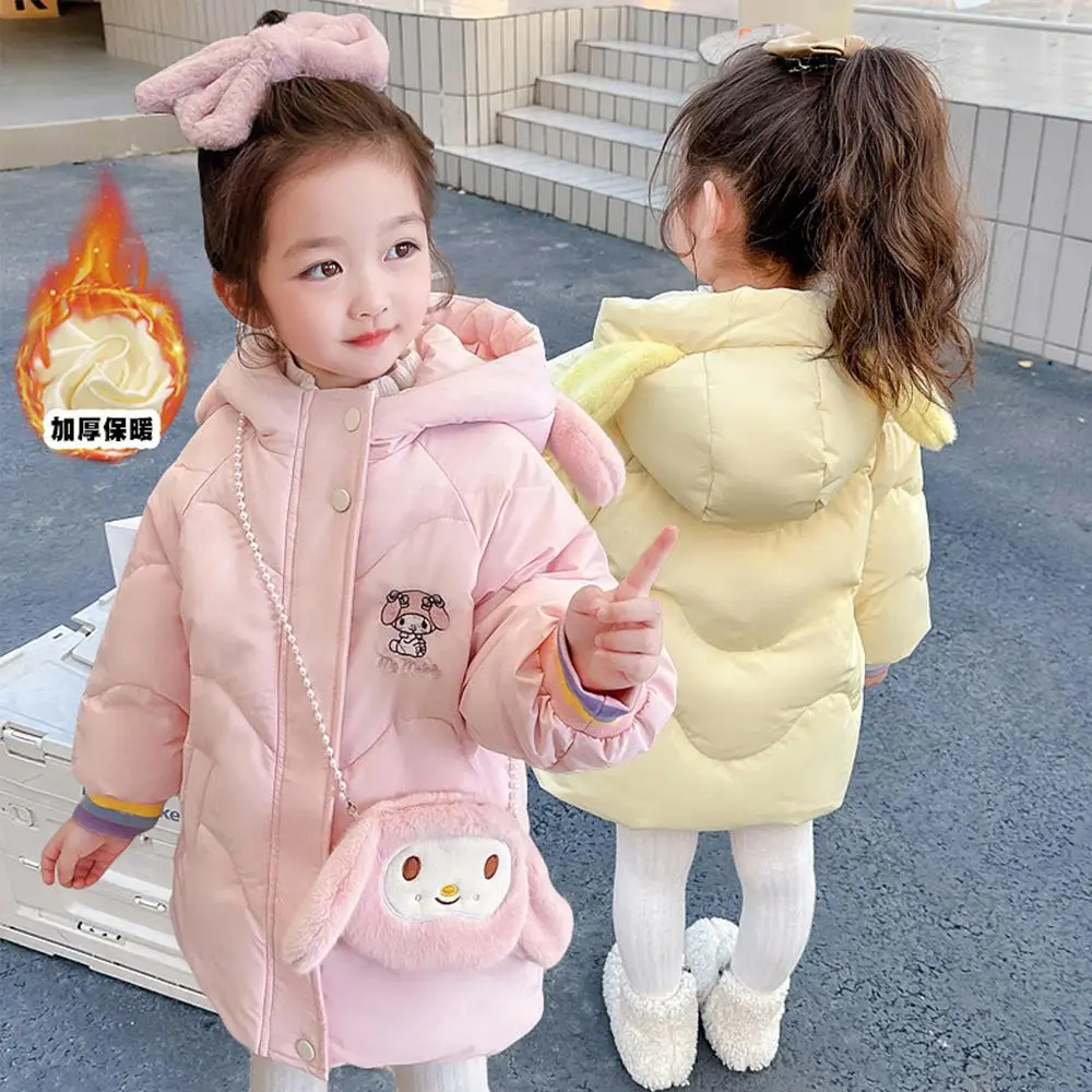 Sanrios Anime My Melody Winter Down Jackets Kids Girls Down Coat Girls Kawaii Korean Cotton Outerwear Warm Princess Thicken Tops