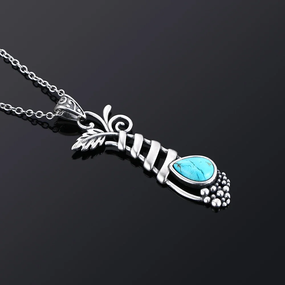 Vintage S925 Sterling Silver Jewelry Pendant Necklace Women's Fansy Grape Plant Shape Natural Turquoise Long Pendants Gifts