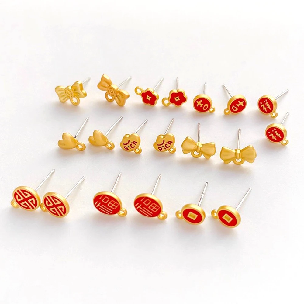 Chinese Style Retro Alloy Coin Bow, Lucky Word, Auspicious Earring DIY Jewelry Making Semi-finished Product Accessory Materials