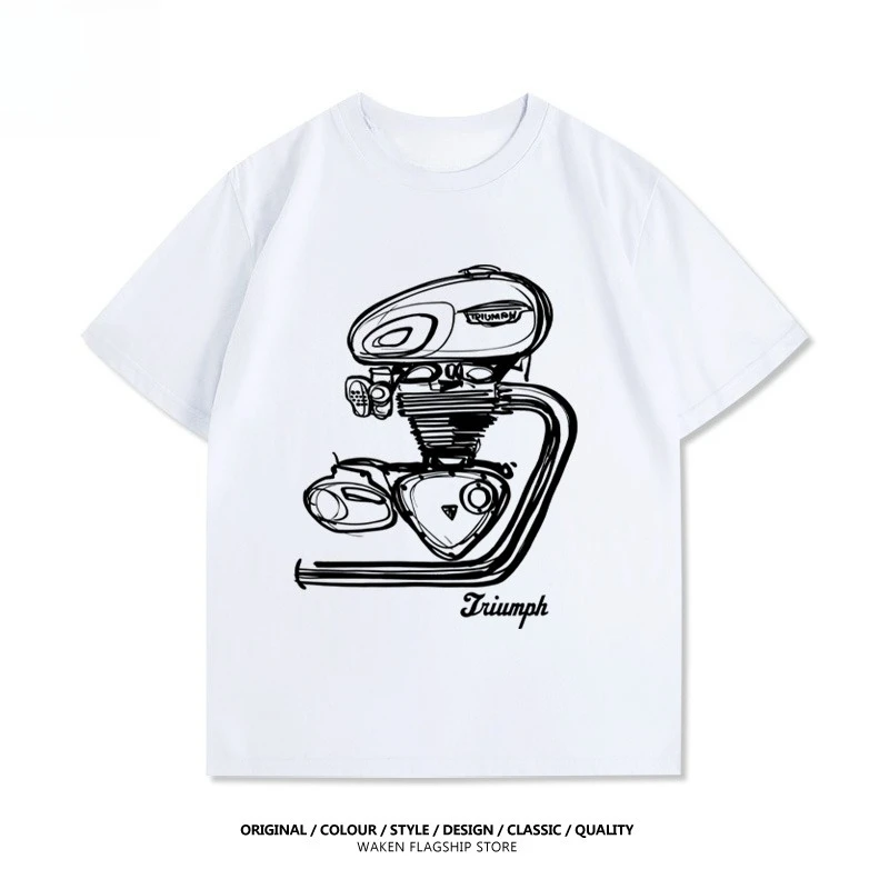 2025 نموذج جديد النصر محرك دراجة نارية تعديل T120 مطبوعة الجرافيك تي شيرت الرجال تي شيرتات قصيرة الاكمام دراجة نارية تي شيرت