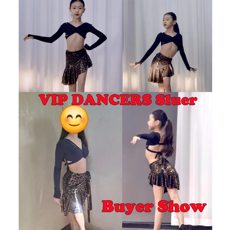 ZYM New Latin Dance Competition Clothing For Girls Long Sleeved Leopard Split Skirts Suit Kids Chacha Rumba Latin Dress DQS21255 view 6