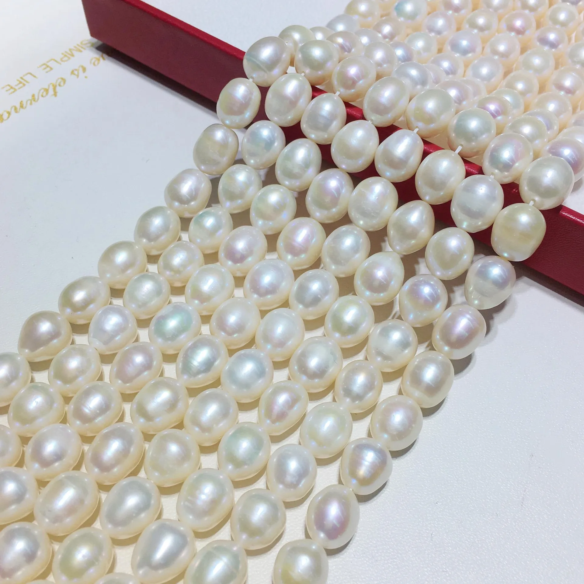 

Cultured Rice Freshwater Pearl Beads 10-11mm White Real Light Pearl Straight Hole Bead 40Cm For Women Necklace Jewelry Making