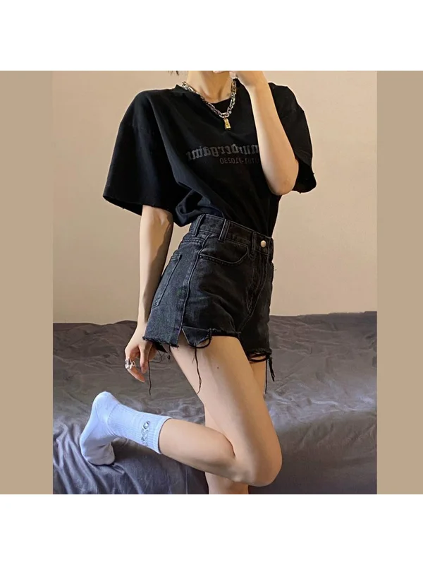 

High Waist Wide Leg Short Jeans Women's Summer Slim Fit A-Line Pants Thickening Cotton Denim High Elasticity Casual Shorts