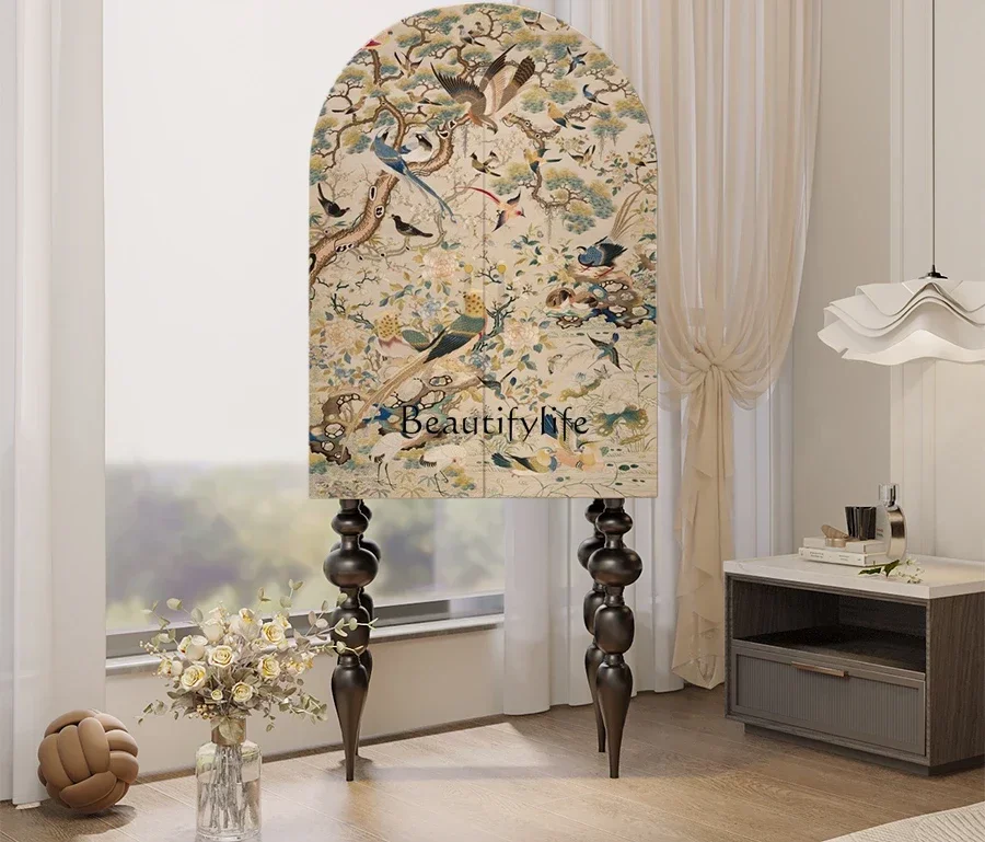 

FG43*Цветы и птицы, благоприятный узор, французский средневековый комод из массива дерева, для спальни, прикроватная тумбочка