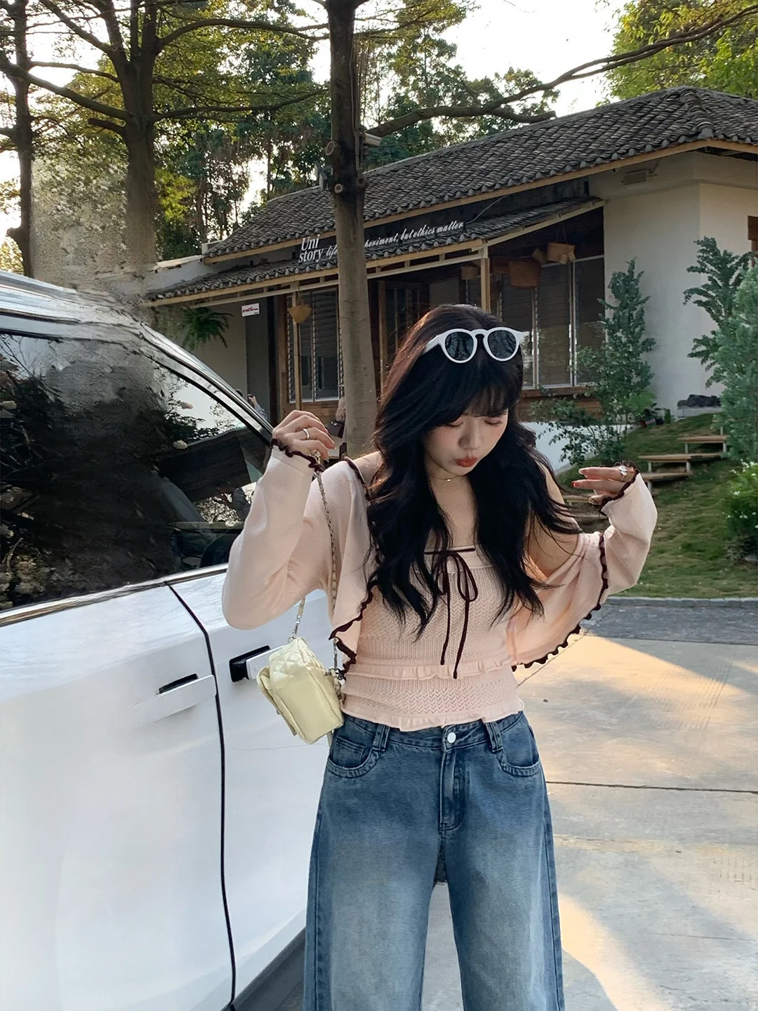 

Комплект из двух предметов Mimi Plus Size: вязаный кардиган и легкие брюки с высокой талией, свободный крой, цветной блок, розовый, весенняя мода