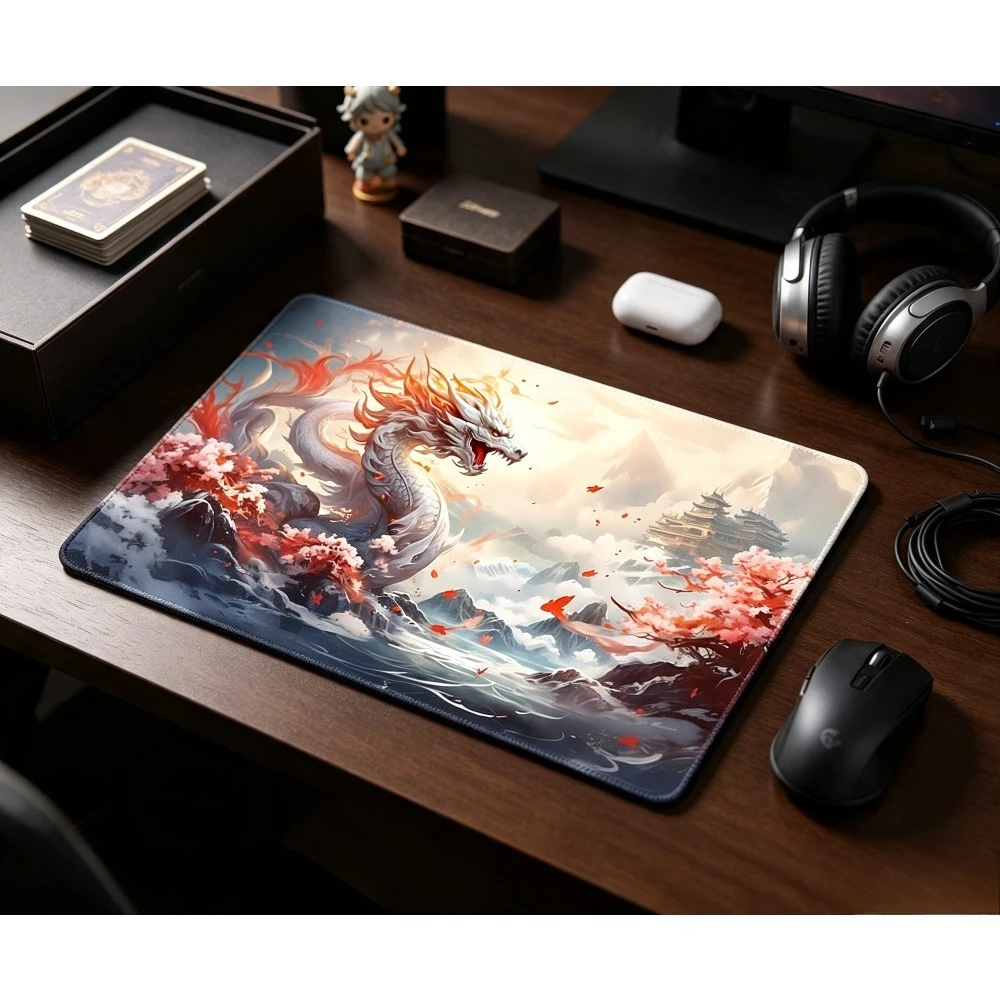 Fantasy Creature Pattern Play Mat Durable Office Deskpad Parties Gathering Card Game Mat Non-slip Keyboard PC Gaming Mouse Pad