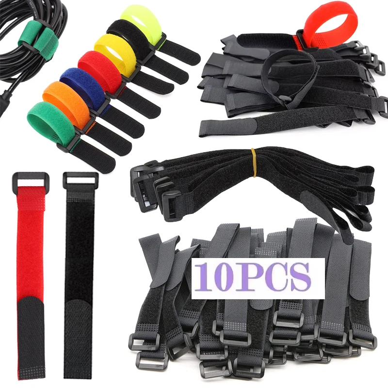 

10Pcs Reusable Hook Loop Nylon Straps Reverse Colored Fastening Tape Self Adhesive Cable Ties Wrap Bundle Fixed Ties