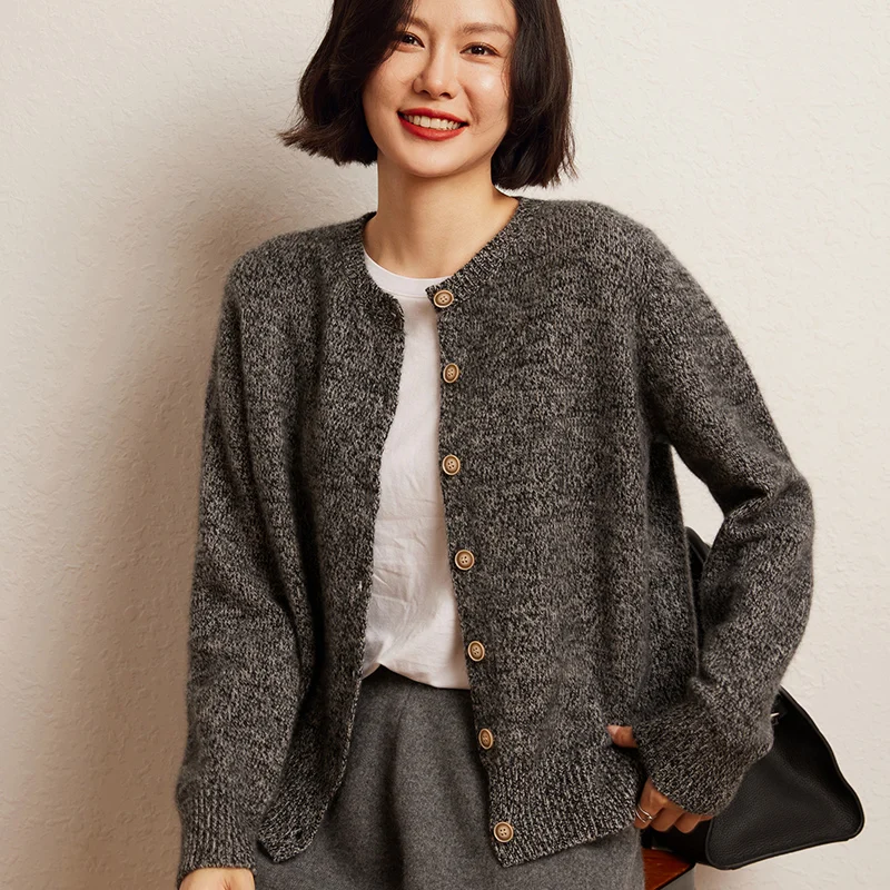 

Autumn Winter New Thickened 100% Cashmere Cardigan Women O-Neck Sweater Long Seeve Loose Knit Cardigans Female Sweater Jacket