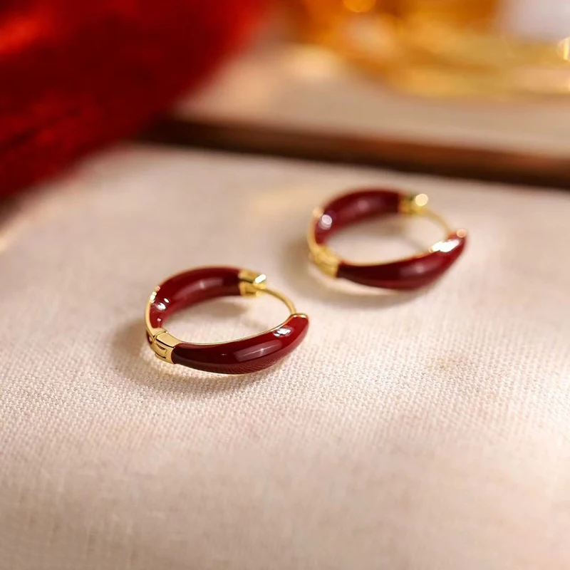 925 Silver Needle Encore Red Round Hoop Earrings For Women Party Classic Fine Jewelry Light Luxury Exquisite Accessories view 6