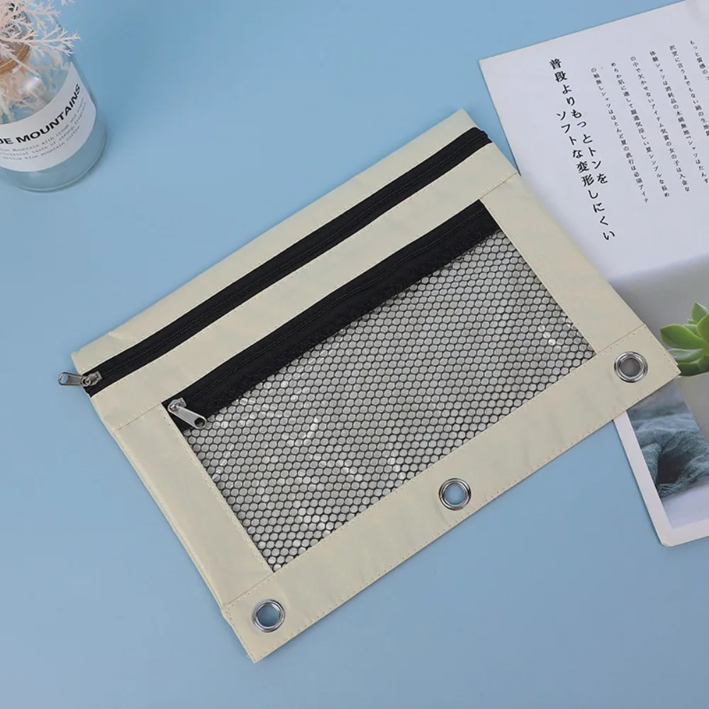 Documents Bag Practical Three Hole Pencil Case Pouch Portable Oxford Cloth Mesh Pencil Pouch Square Durable Storage Bag Office