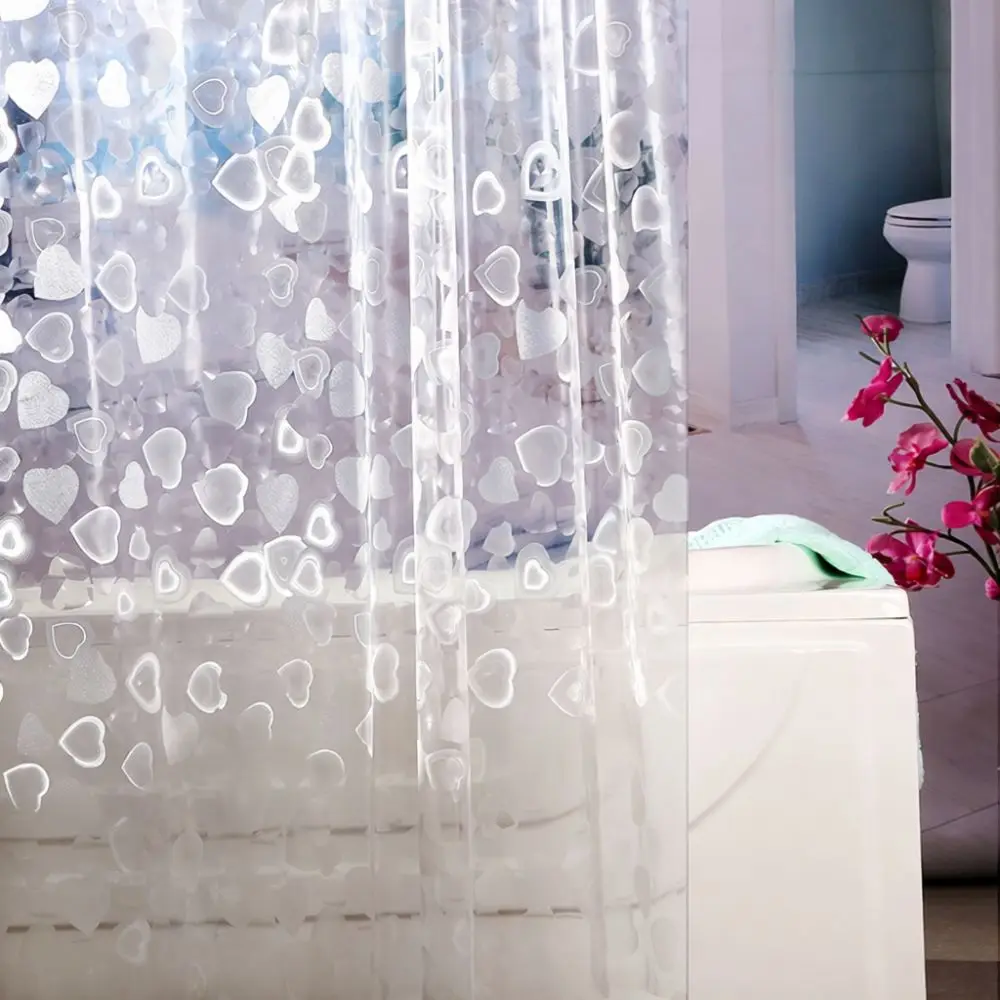 Modern Waterproof Shower Curtain 3D Embossed Fabric Bathroom Partition Mildew Resistant Bath Screen With Free Hooks