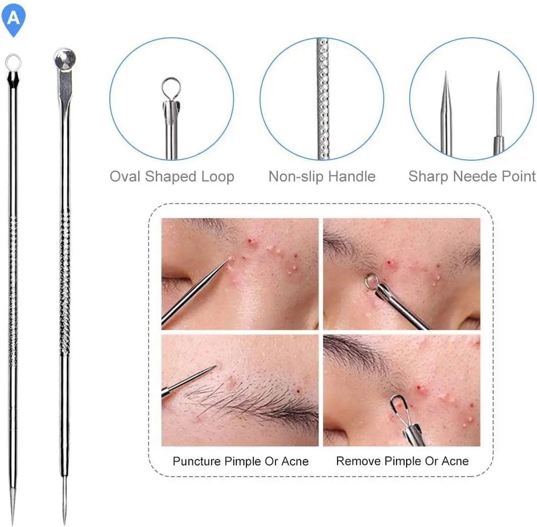 Acne Naald Verwijder Mee-eter Comedo Extractor Gereedschap Roestvrij Staal Gezichtsverzorging Tool Puistje Smet Removal Tools