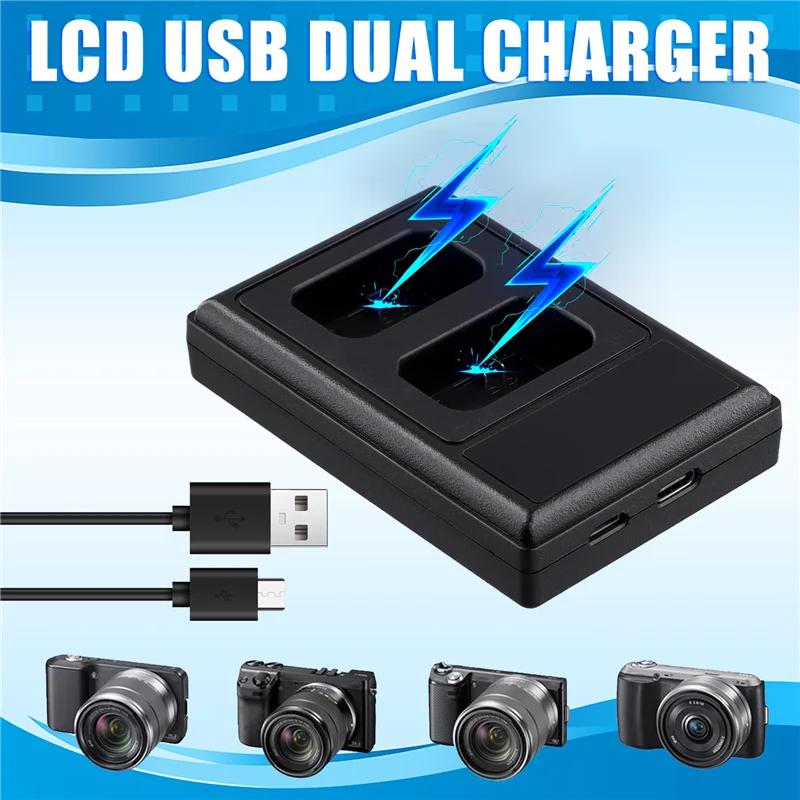 شاحن بطارية مزدوج LCD كامل USB لكاميرا سوني NP-FW50/BN1/BX1/FM50/FZ100/بطارية مع كابل منفذ من النوع C