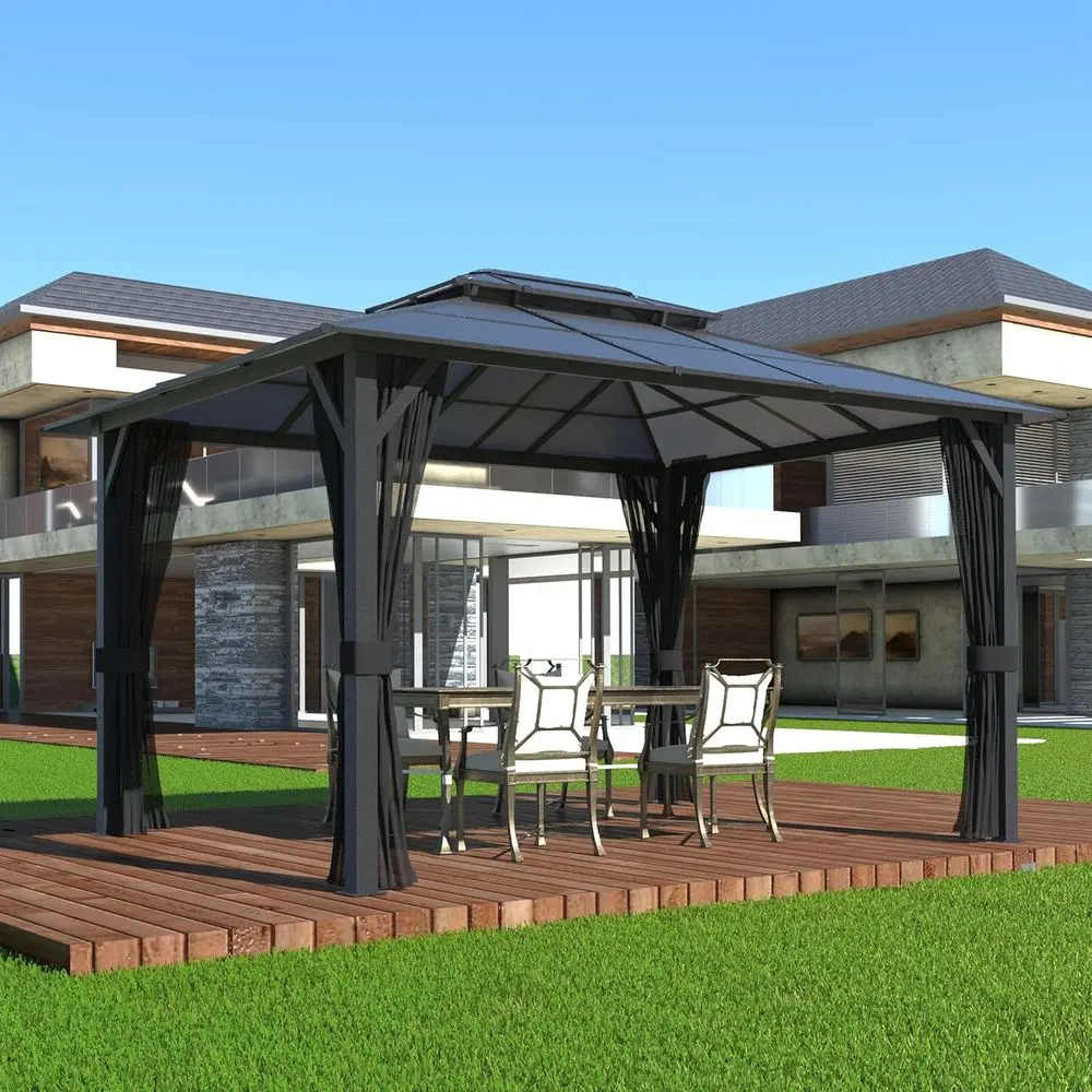 

Gazebo,10x13 T Polyte Hardtop Gazebo with e, Double Roo Patio Gaz, Permanent Outdoor Pavilion with Insect-Proo Netting or Patios