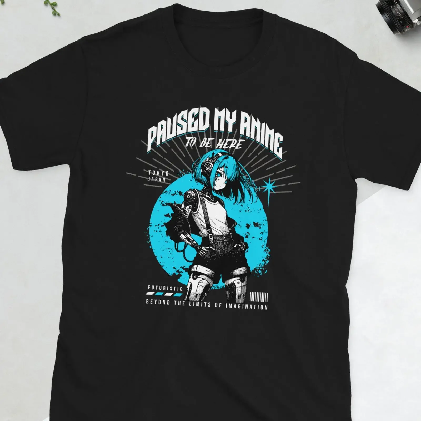 Anime Cyborg Girl T Shirt Paused My to Be Here style vintage Washed Versatile Slightly Stylish Top For Everyday Wear Soft
