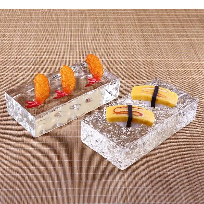 Transparent Glass Flat Plate Sushi Sashimi Dessert Plates Restaurant Molecular Cuisine Specialty Tableware