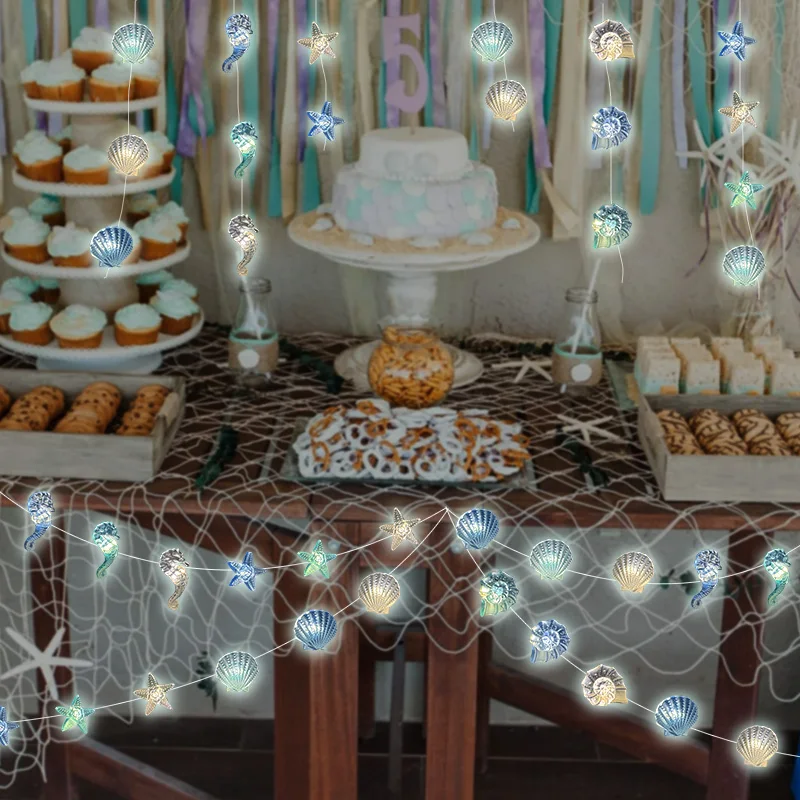 2 متر 20LED المحيط موضوع سلسلة ضوء صدف نجم البحر الجنية ضوء جارلاند الاطفال حورية البحر حفلة عيد ميلاد الحسنات تحت البحر ديكور