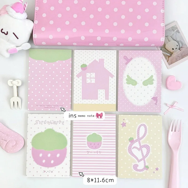 Kawaii 50 Sheets Angel Wings Strawberry Memo Notes Cute INS Style Notepad DIY Journal School Decor Memo Pad Paper