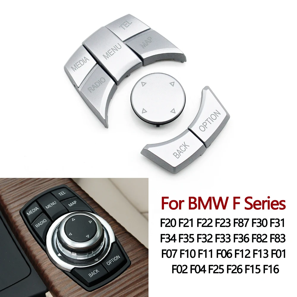 Silver Car CIC IDrive Multimedia Control Button Cover For BMW 1 2 3 4 5 6 7 X3 X4 X5 X6 F20 F22 F30 F34 F36 F10 F02 F06 F25 F15