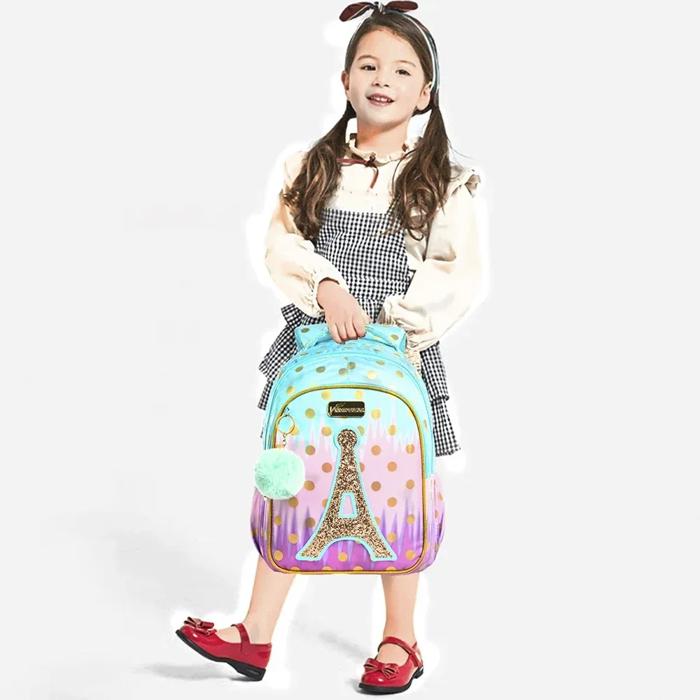 Sequin Tower School Bags Set para crianças, mochila infantil, mochila primária para meninas adolescentes, sacos de livros impermeáveis