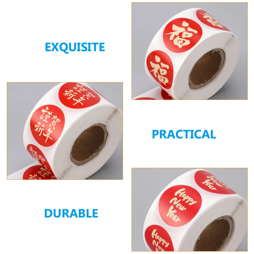 

5 Rolls Chinese New Year Stickers Lucky Character Seal Stickers Decorative Adhesive Gift Labels New Year Sticker
