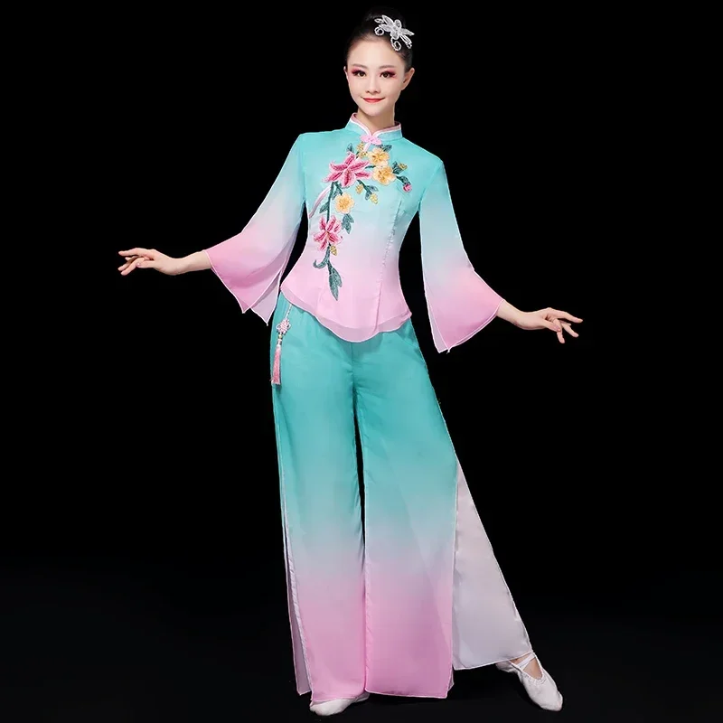 Chinese Style Folk Fan Dance Hanfu Clothing Classical National Yangko Dance Wear Waist Drum Stage Costume Female Yangko Clothing