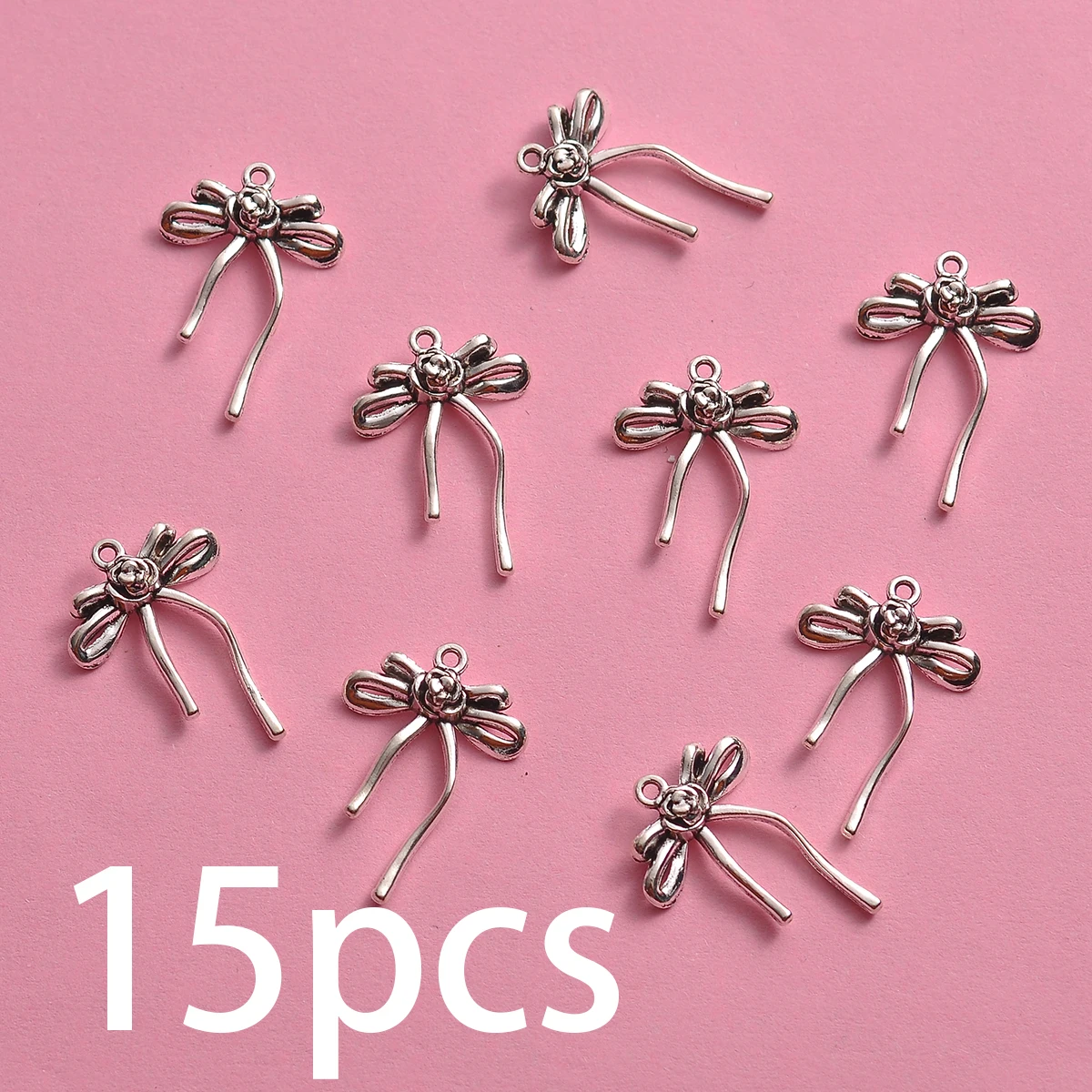 15 Pieces of Rose Bow-Shaped Charms, Three-Dimensional Flower Ribbon Bow Pendants, Suitable for DIY Bracelets, Necklaces, and Earrings, Sweet Handmade Beaded Jewelry Accessories