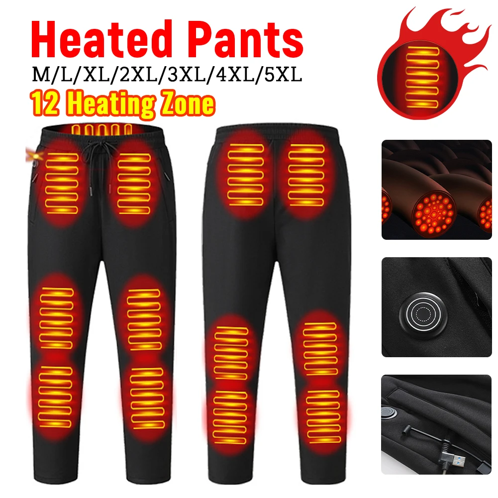 Heating Pants for Men Women Elastic Waist USB 5V Thermal Pants 12 Heating Zone Waterproof Heated Trousers 3 Temperature Mode