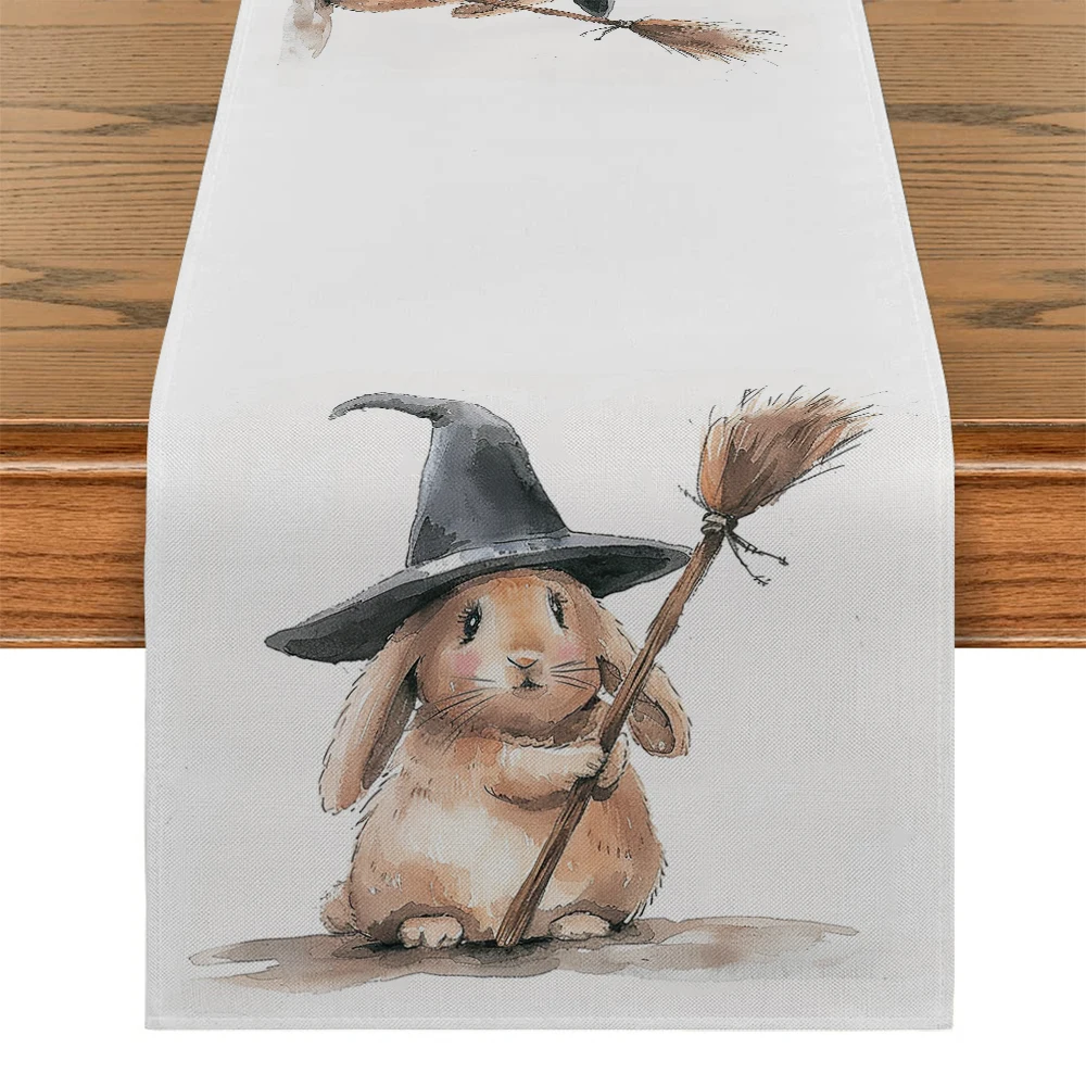 Halloween Bunny Witch Hat Table Runner Kitchen Dining  Table Decoration for Indoor Outdoor Home Table Runners Dining Long Cloth