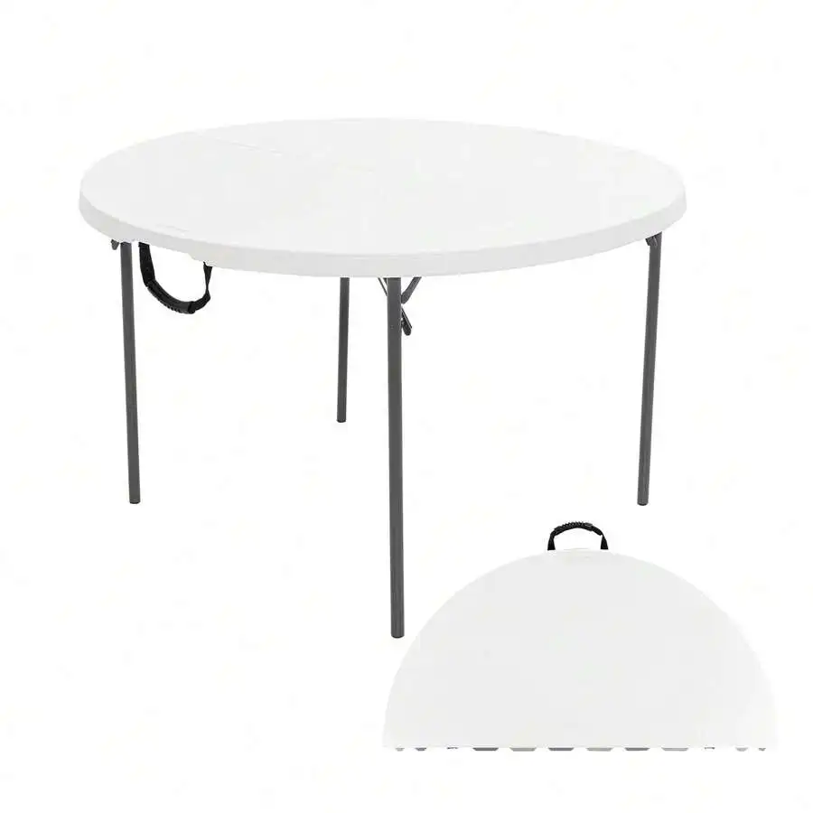 48 Inch Round Fold-In-Half Table, Indoor/Outdoor Essential, White Granite (280064)