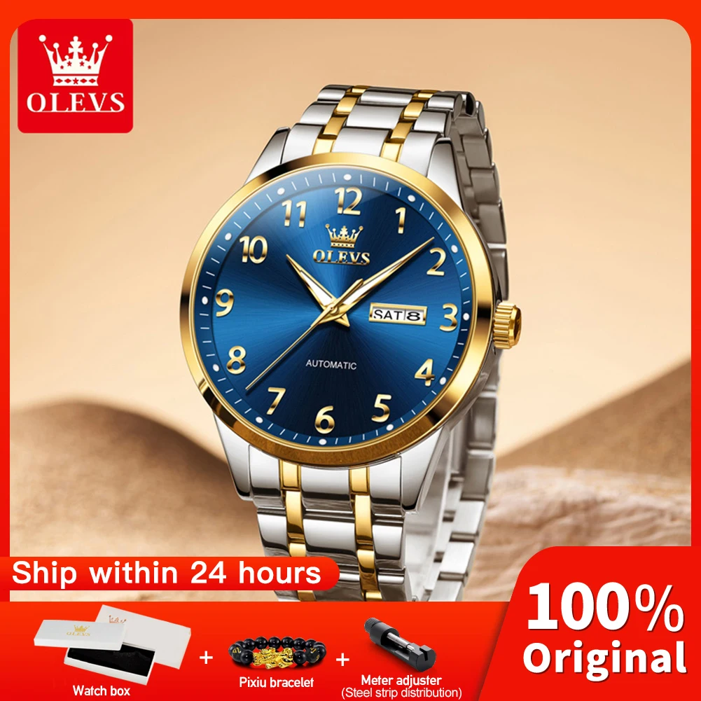 

OLEVS Watches Man 7078 Luxury Original Brand Automatic Mechanical Watches Waterproof Stainless Steel Day Date Watch Box Reloj