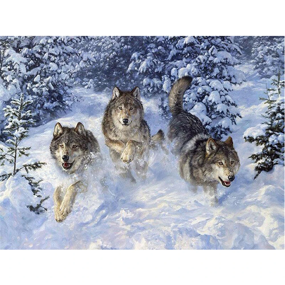 Animal Wolf DIY Embroidery 11CT Cross Stitch Kits Craft Needlework Set Cotton Thread Printed Canvas Home Decoration   Sale