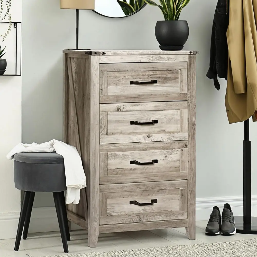 

Rustic Oak Tall Chest of Drawers - Storage Cabinet for Bedroom, Living Room, Hallway, and Entryway