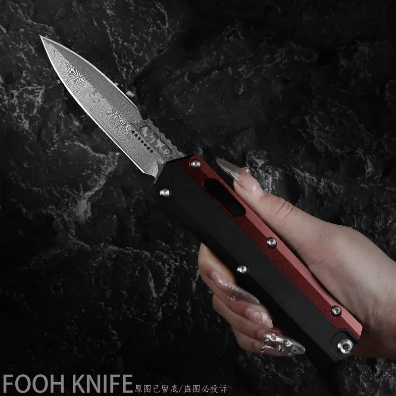 Damascus Blade Wine-Red GLYKON Knife MICRO GK TECH Pocket Knife T6 CNC EDC Self Defense Combat Military Tactical Pocketknife