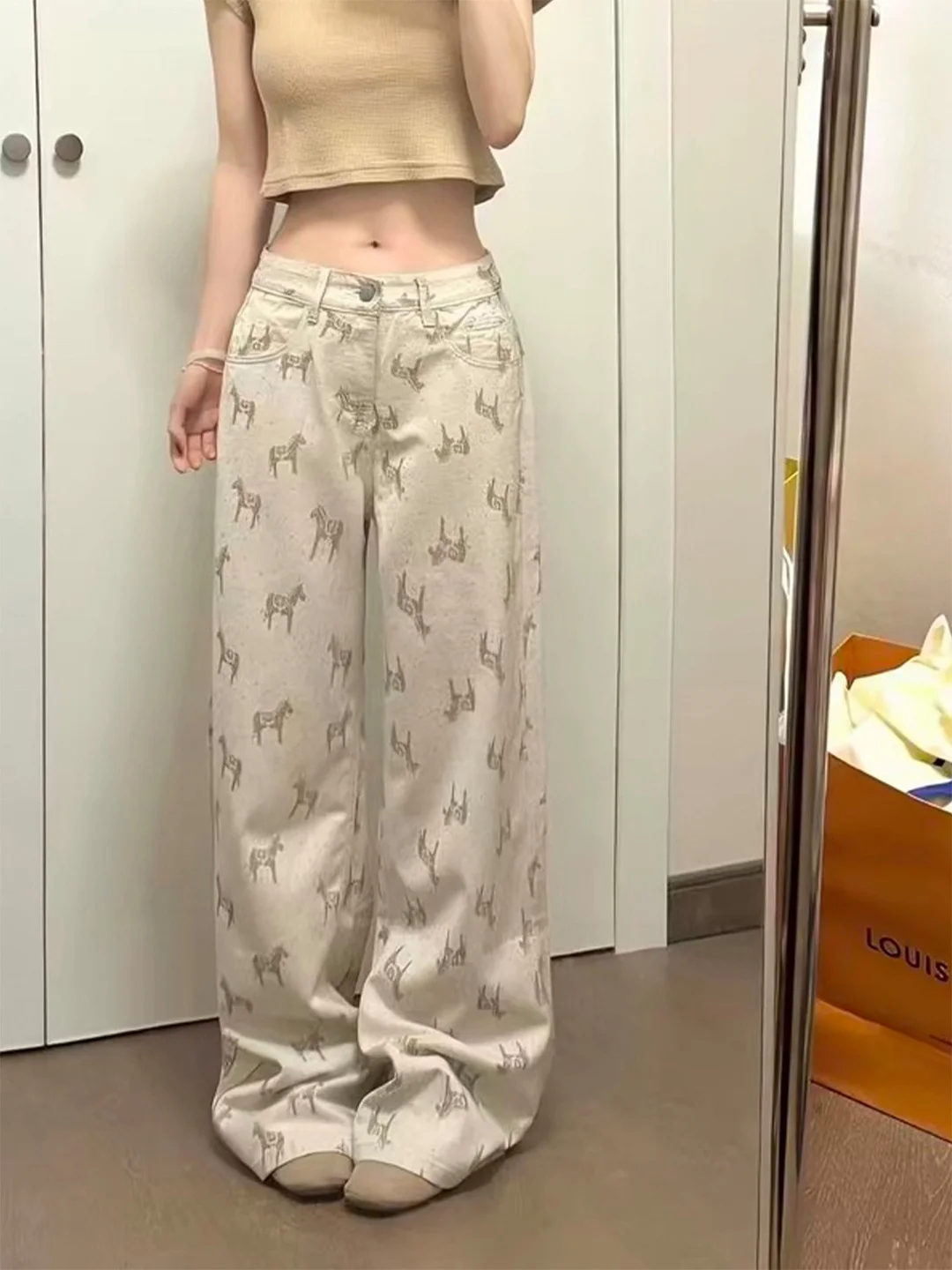 

Retro High Waist Straight Leg Jeans Women's Casual Comfortable Stretch Denim Pants Summer 2026 Street Style Animal Print