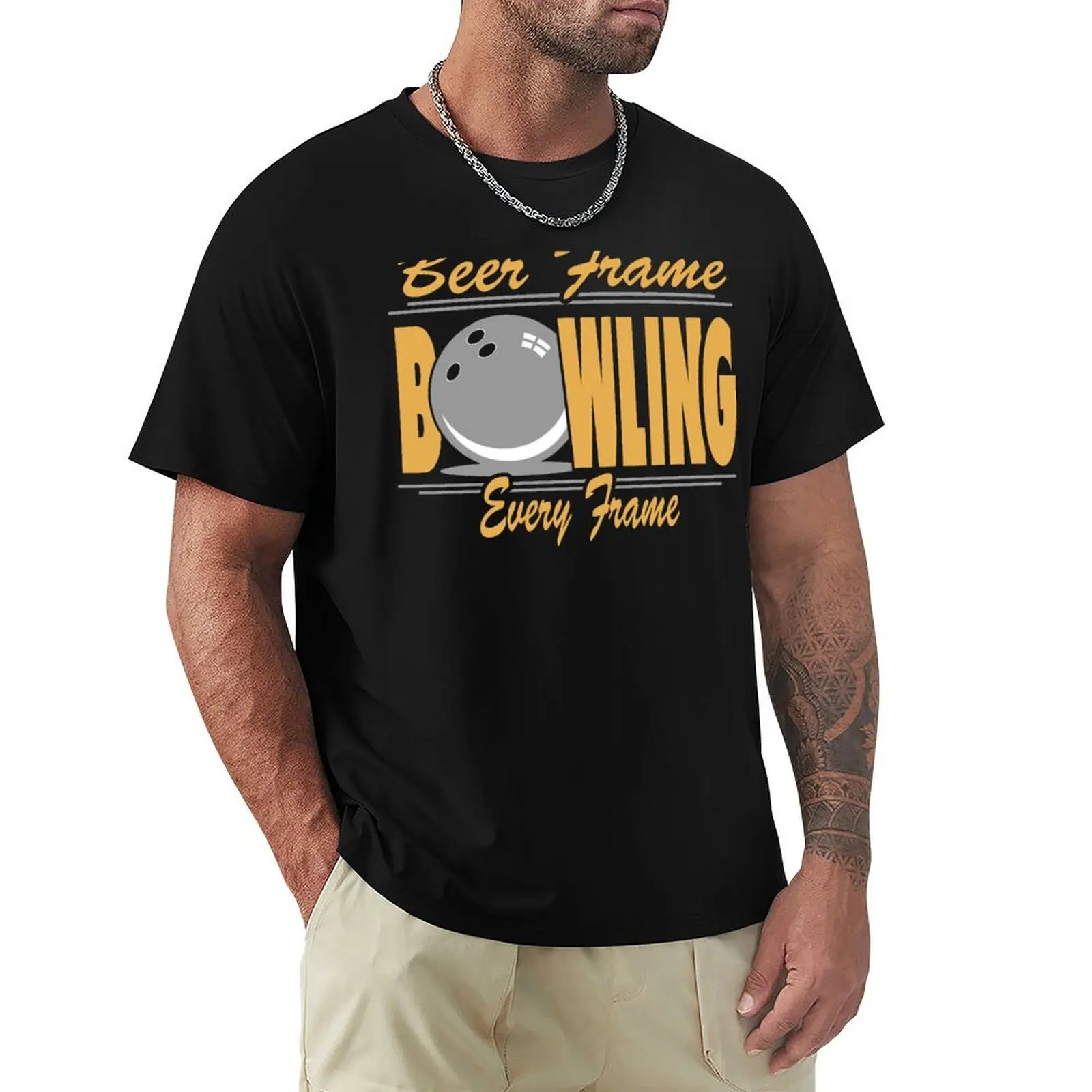 Beer Frame Every Frame Bowling T-Shirt Daily Casual Short Sleeve Tee Shirt