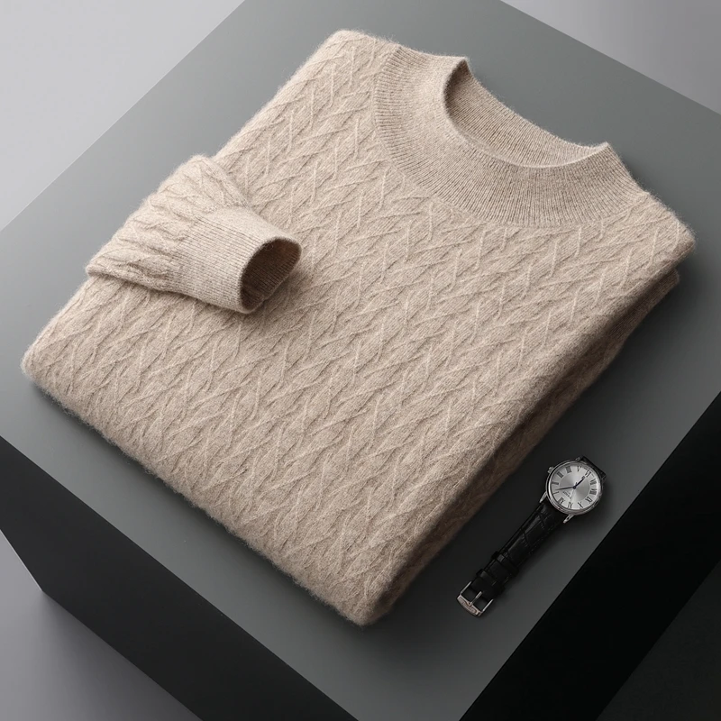 

Autumn Winter New Pure Cashmere Sweater Men's Half Turtleneck Knitted Sweater Solid Color Loose Base Shirt Thickened Sweater