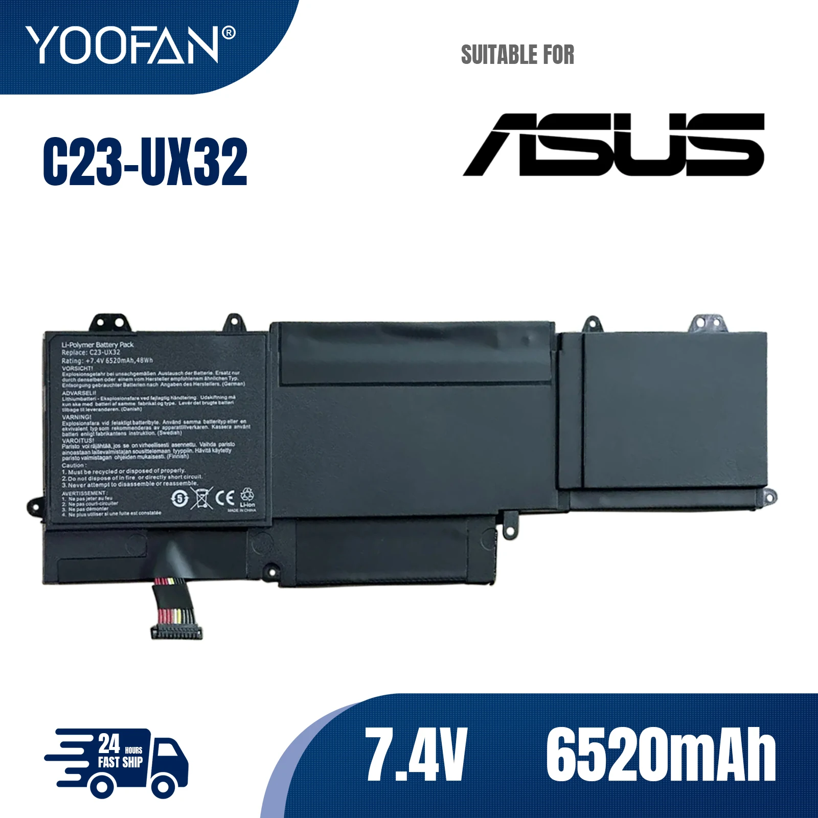 

YOOFAN New C23-UX32 Laptop Battery for ASUS ZenBook UX32 UX32V UX32A UX32VD VivoBook U38N U38N-C4004H 7.4V 6520mAh