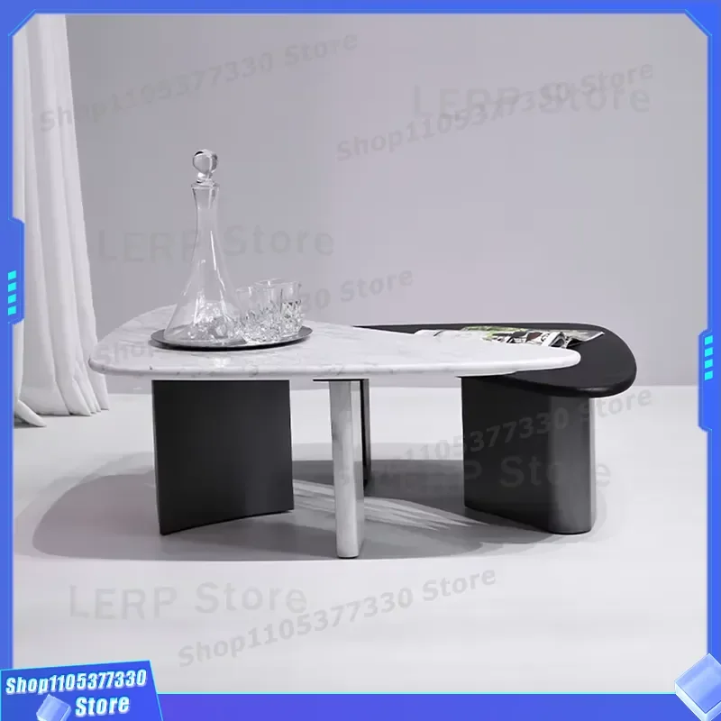 Italian Minimalist Marble Coffee Table Set Modern Black White Triangle Nested Side Tables Luxury Living Room Center Furniture