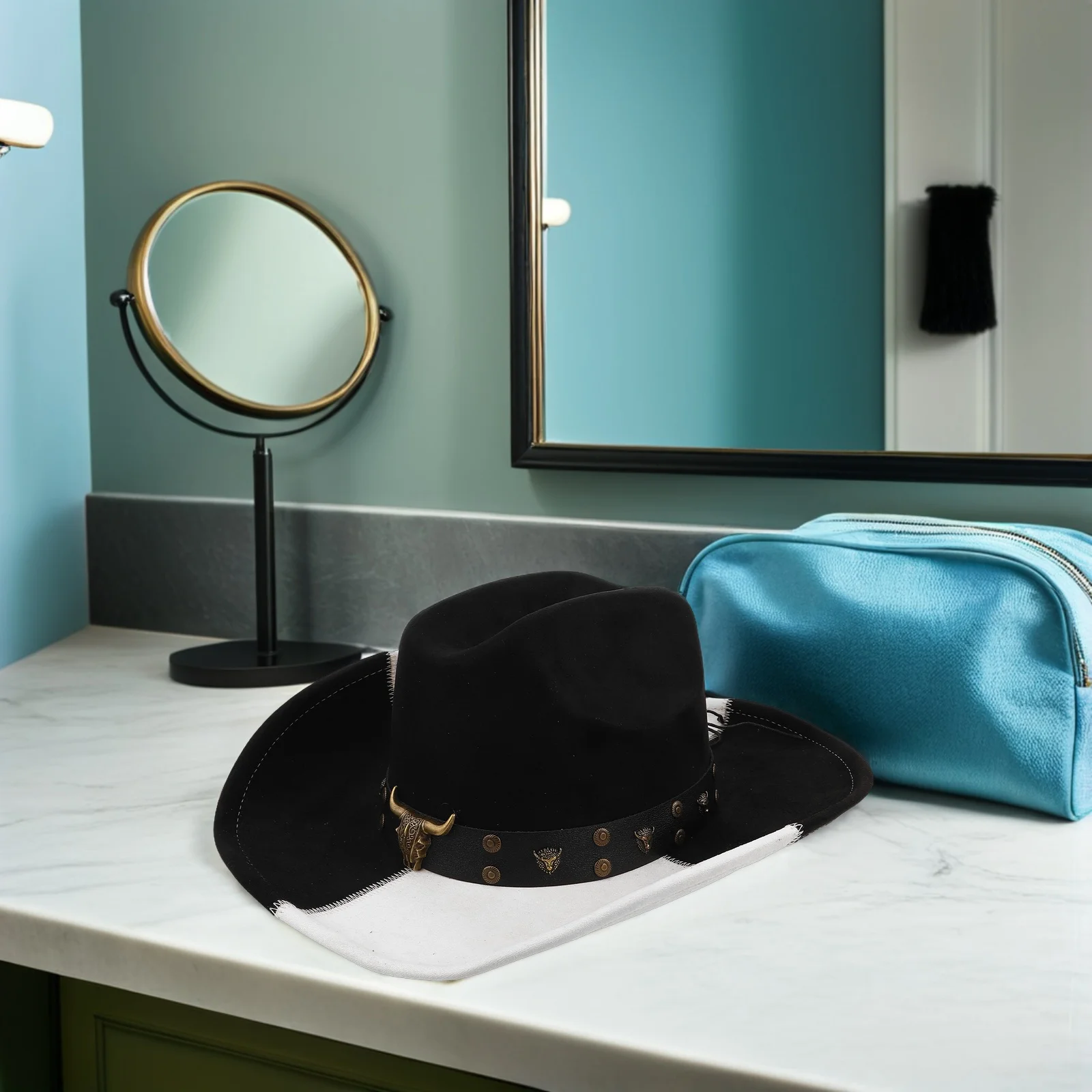 

Spring and Summer Western Cowboy Hat Ladies Polyester Outdoor Wide Brim with Strap