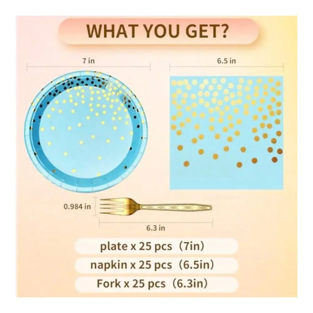 25 Guests Gold Paper Plates And Napkins Party Plies7 Inch Paper Plates Disposable For Bridal Showers Birthday Wedding Blue Gold