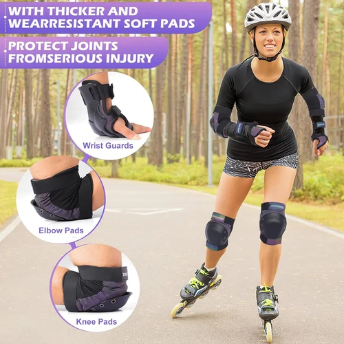 Imagen 2 del producto Equipo de Protección de patinaje para adultos, almohadillas de Skate, rodilleras y coderas con protectores de muñeca para patinaje sobre ruedas, monopatín, monopatín, Scooter