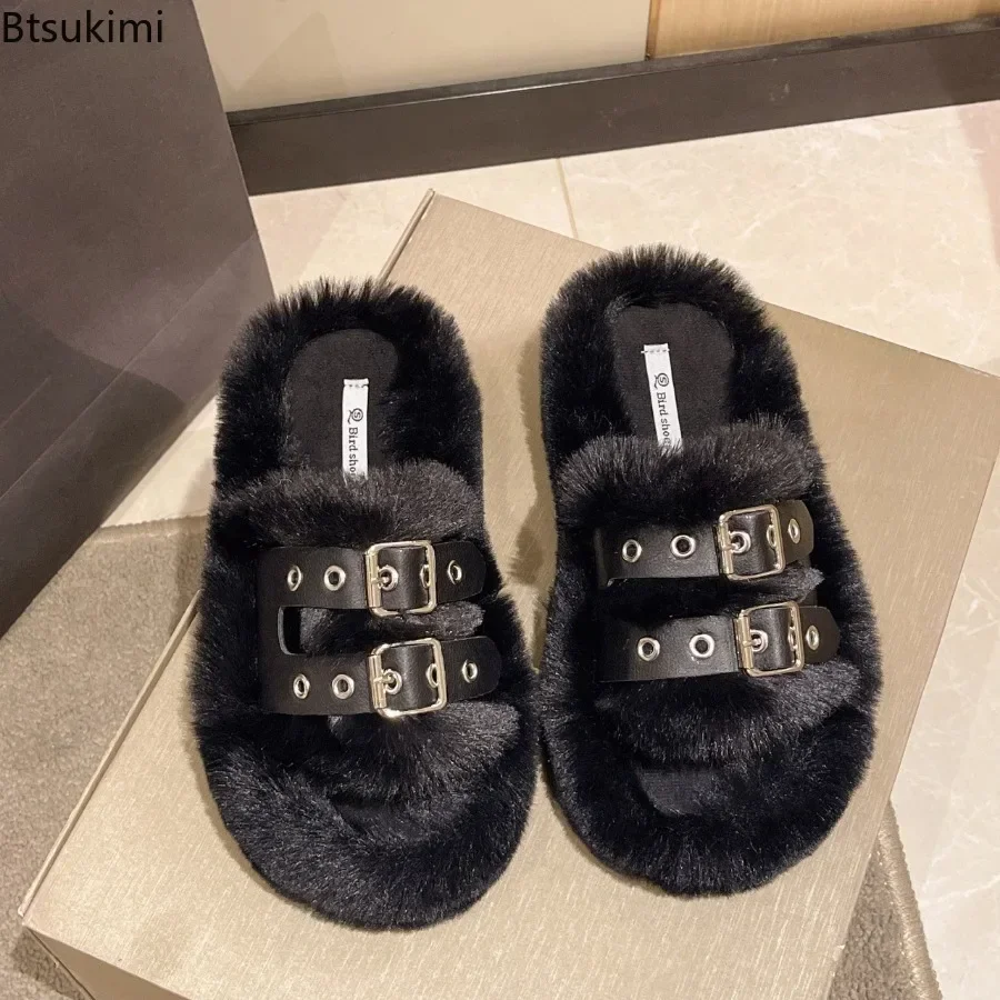 New 2024 Women's Thick Bottom Warm Fur Slippers Shoes Fashion Indoor Home Warm Cute Cotton Slippers Comfortable Open Toe Shoes